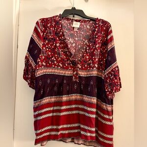 Knox Rose Red and Blue Boho Blouse